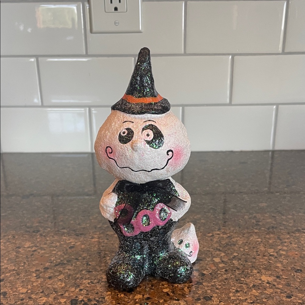 Vintage Appearance Glitter Paper Mache Ghost Witch Halloween Figurine